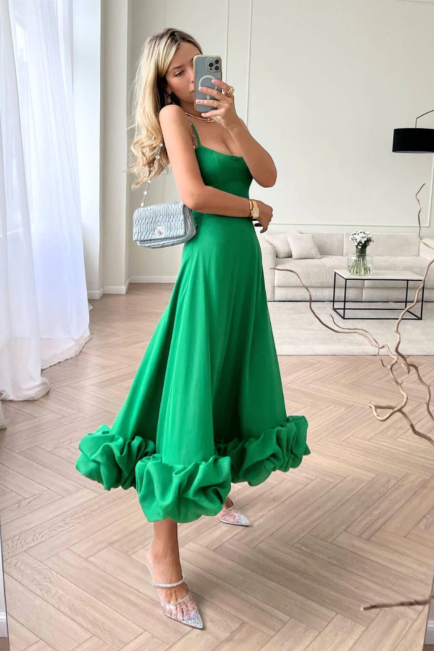 Women’S Ruffle Hem Midi Dress – Playful Movement & Evening Grace