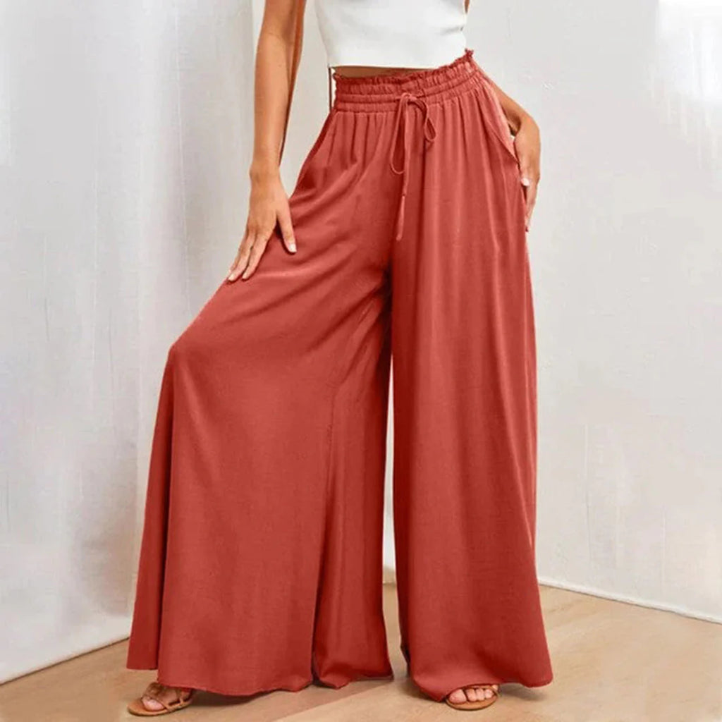 Pantalon Palazzo Large Taille Haute Femme – Pantalon Confortable À Cordon