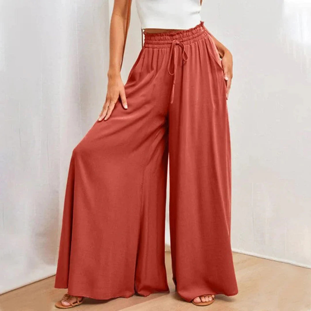 Pantalon Palazzo Large Taille Haute Femme – Pantalon Confortable À Cordon