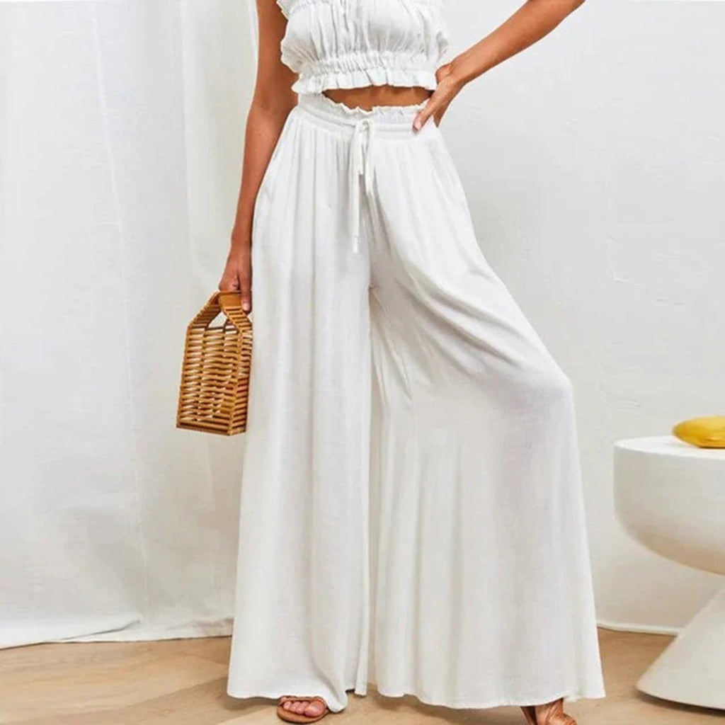 Pantalon Palazzo Large Taille Haute Femme – Pantalon Confortable À Cordon