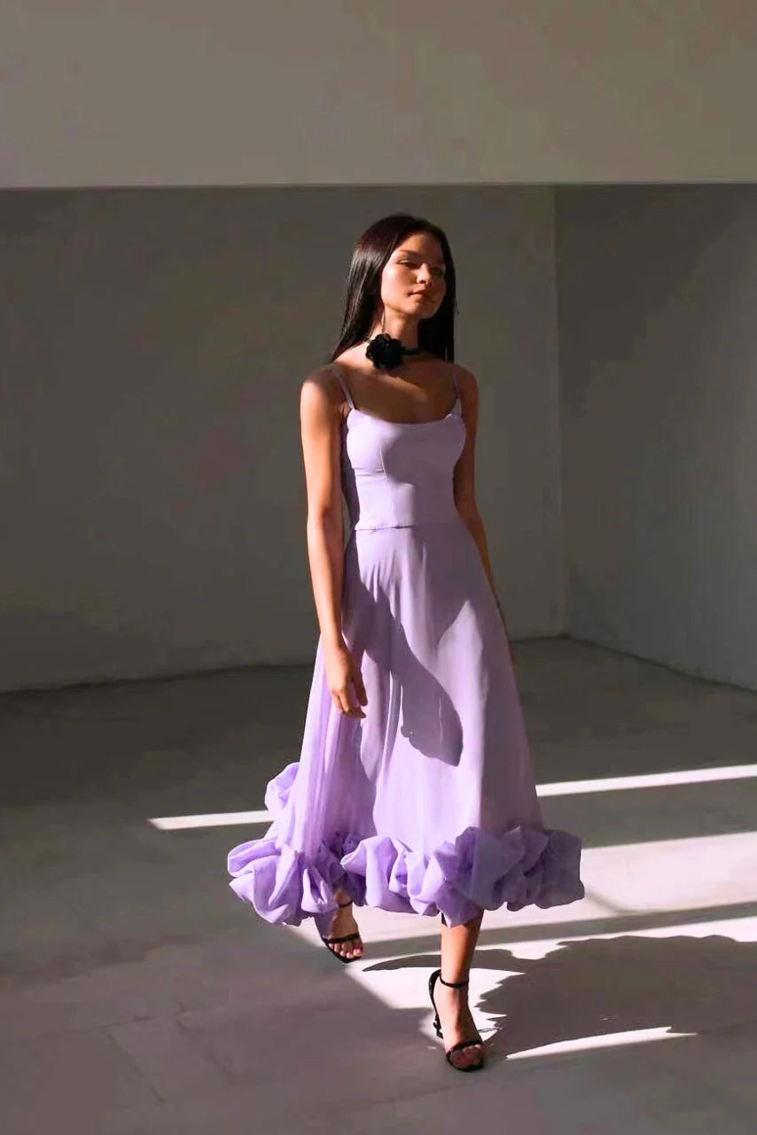 Women’S Ruffle Hem Midi Dress – Playful Movement & Evening Grace