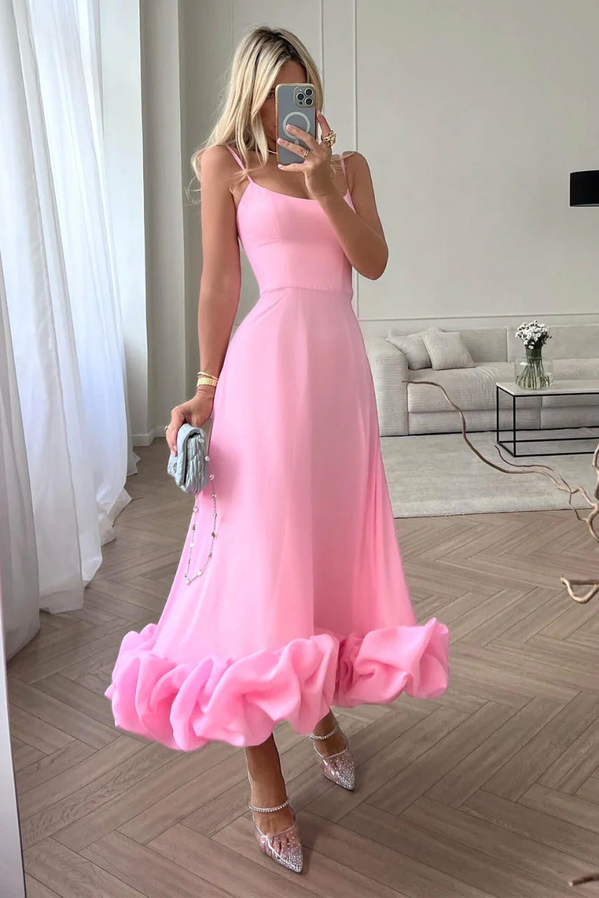 Women’S Ruffle Hem Midi Dress – Playful Movement & Evening Grace