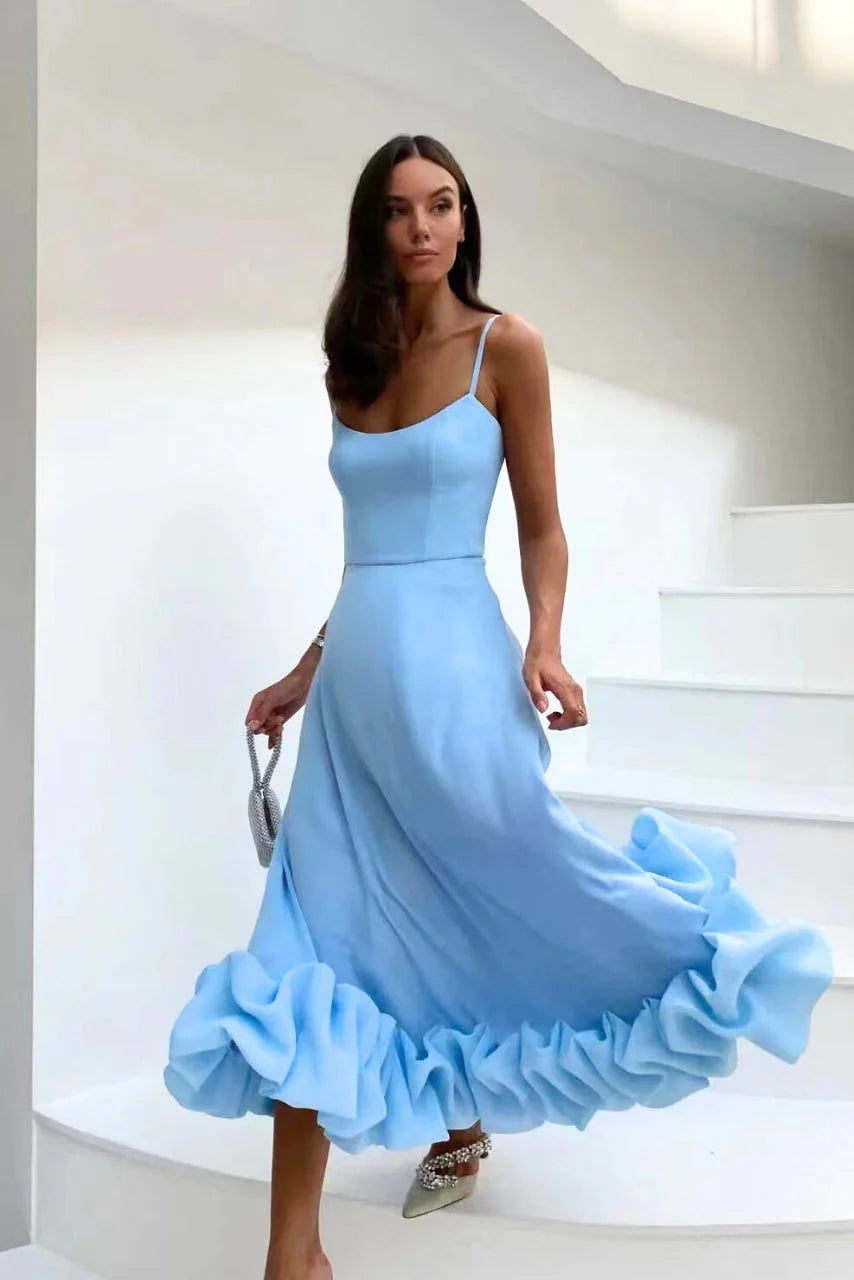 Women’S Ruffle Hem Midi Dress – Playful Movement & Evening Grace