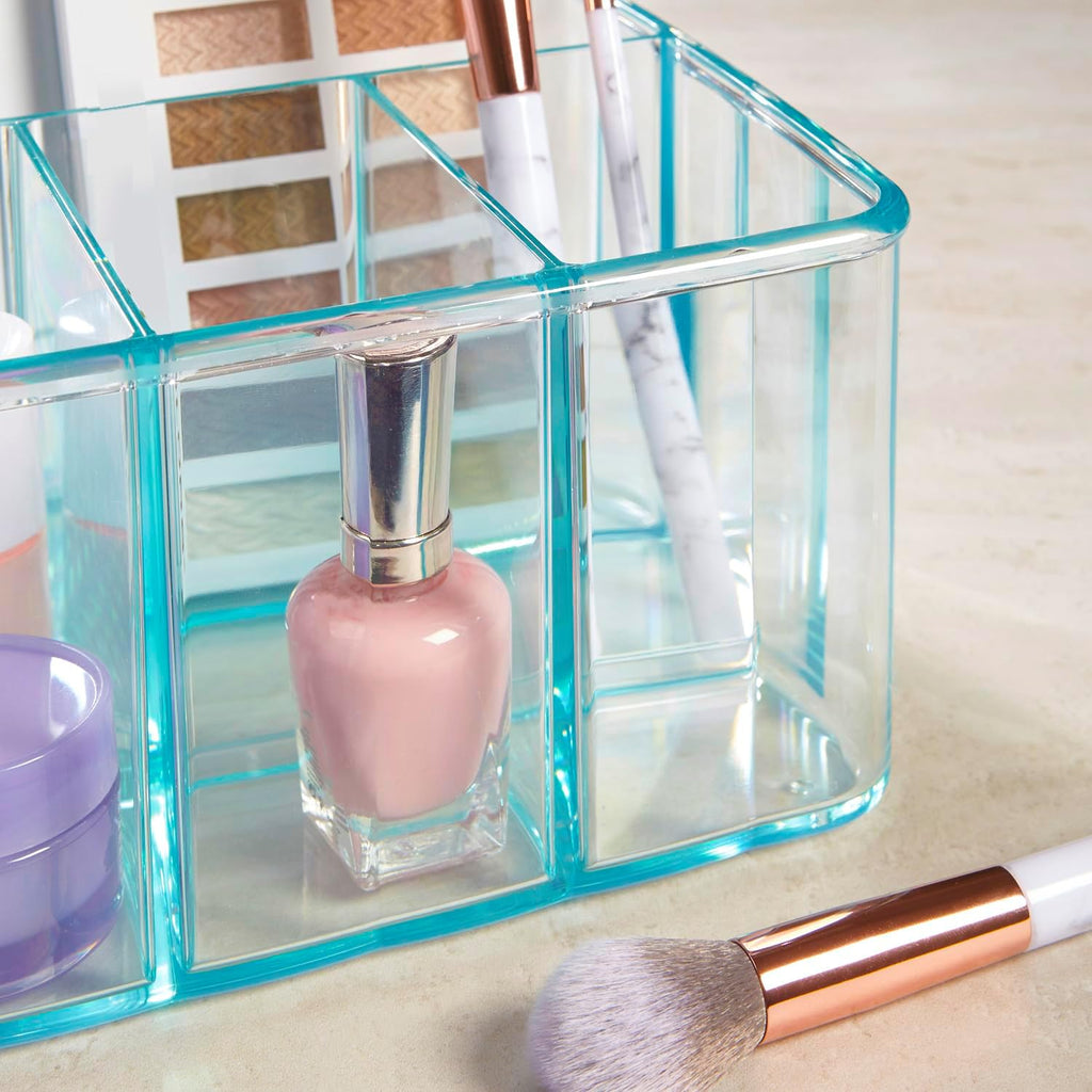 Plastic Vanity Organizer | 5-Compartments | Storage Bin for Makeup Brushes, Palettes, and Beauty Supplies | Keep Bath Products Organized on a Counter or under the Sink | Ocean Mist