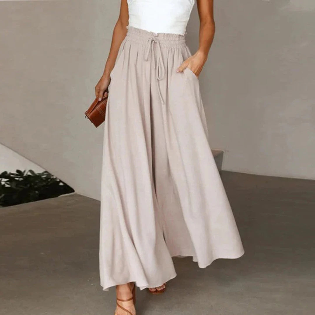 Pantalon Palazzo Large Taille Haute Femme – Pantalon Confortable À Cordon