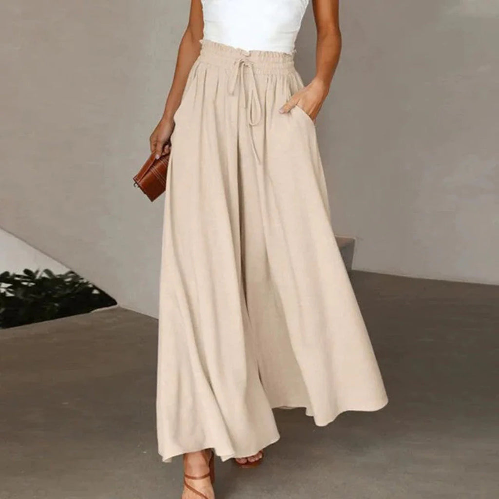Pantalon Palazzo Large Taille Haute Femme – Pantalon Confortable À Cordon