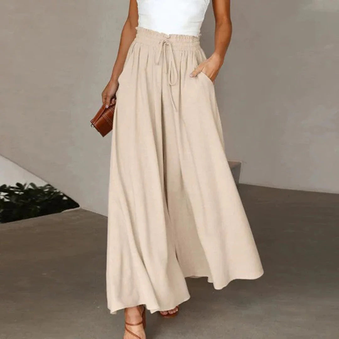 Pantalon Palazzo Large Taille Haute Femme – Pantalon Confortable À Cordon