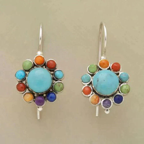 Boucles D’Oreilles Rondes Ornées De Turquoise Multicolore