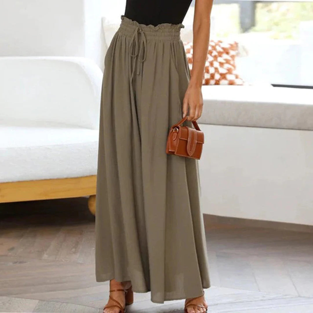 Pantalon Palazzo Large Taille Haute Femme – Pantalon Confortable À Cordon