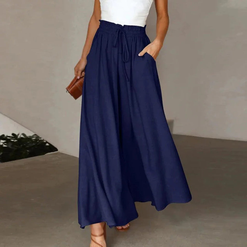 Pantalon Palazzo Large Taille Haute Femme – Pantalon Confortable À Cordon